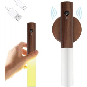 Applique Murale En Bois,Veilleuse D'int&eacute;rieur Avec D&eacute;tecteur De Mouvement,Applique Murale &Agrave; Batterie Magn&eacute;tique Rechargeable Sans Fil Avec Interrupteur Pour Chambre,Couloir,Escalier (Noyer-1pc) - Neuf