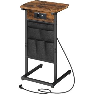 Ulteronixshop-Bout De Canap&eacute; Avec Station De Charge, Table D'appoint En Forme De C, Avec Pochettes En Non-Tiss&eacute;, Marron Rustique Et Noir Ebf40csf01 - Neuf