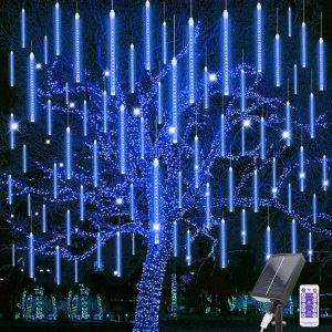 KAL-Solaire Météores Pluie Lumières, 30Cm 10 Tubes 240 Leds Guirlande Lumineuses De Noël Exterieur, Ip67 Étanche Météore Pluie Guirlandes Lumineuses Pour Noël Fête, Mariage, Jardin, Arbre - Neuf
