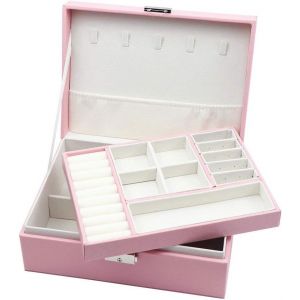 Kalanka-Boîtes À Bijoux Boîte À Bijoux 2 Couches Boîtes À Bijoux En Cuir Pour Femmes Filles Adolescents Boîte De Rangement Pour Bijoux Boîte De Rangement Pour Bijoux Avec Serrure (Rose) - Neuf