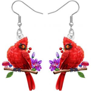 Kal-Boucles D'oreilles Pendantes En Acrylique Avec Motif D'oiseau Cardinal Du Nord Rouge Pour Femme, Maman, Oiseaux Avec Fleur, Bijoux Cadeaux Pour Les Amateurs D'oiseaux - Neuf