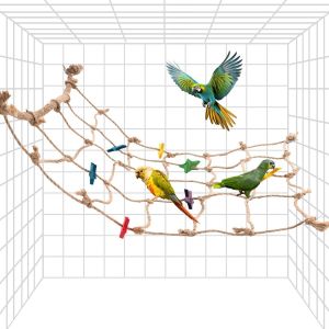 Chenquansarl-Filet D'escalade Pour Perroquets, 55x53cm Motif Étoile Colorée Hamac Échelle Tapis Jonc Mer Jouets À Mâcher Avec 4pcs Crochets Accessoires Pour Cages À O Aux Pigeons Cacatoès Perruches - Neuf
