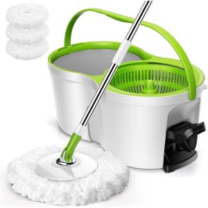 Mop Bucket With Pedal And Fringed Mop,Microfibre Mop With Telescopic Handle,Mop Bucket Wringer 2 In 1 Seal Household Wring For Cleaning Floors-Green - Neuf