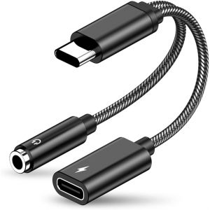 LORANKA-Adaptateur Casque USB C vers Jack 3.5mm, 2 en 1 Type C Audio Charge Adaptateur C&acirc;ble, Adaptateur C&acirc;ble Audio &Eacute;couteur Tress&eacute; Type C pour Samsung Galaxy S23/S22/S21, Huawei P40 - Neuf