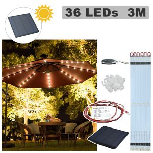 3m Parasol Avec Led Solaire Et Housse De Protection Uv40+,Rouge - Neuf