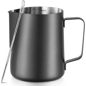 KAL-Pichet À Lait Moussant En Acier Inoxydable De 600 Ml Avec Stylo Latte Art, Avec Mesures Internes, Pour Cappuccino, Expresso Et Plus Encore-Noir - Neuf