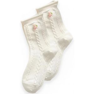 1 Paires Chaussettes En Dentelle À Volants,Chaussettes À Volants En Coton Élastique-Costume D'écolière,Chaussettes À Motif Floral,Chaussettes Mi-Mollet Pour Femme,Chaussettes Mignonnes - Neuf
