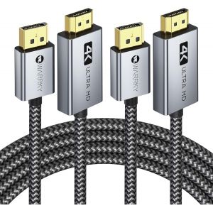 KALANKA-4K Câble DisplayPort vers HDMI, Display Port HDMI (1440P 60Hz, 1080P 120Hz), DP vers HDMI Câble Adaptateur en Nylon Tressé Compatible avec Lenovo, Insignia, HP, DELL et Autres - 1.8M - 2 pack - Neuf