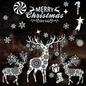 No&euml;l Renne Flocons de neige Autocollants de fen&ecirc;tre de No&euml;l Autocollants muraux Autocollants de porte en PVC amovible pour No&euml;l,d&eacute;coration de vacances - Neuf