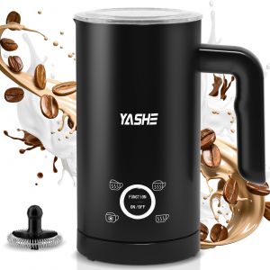 Mousseur &agrave; lait &eacute;lectrique 4 en 1 YASHE, 300 ml 500W, chauffe-mousse pour latte cappuccino chocolat, nettoyage facile et silencieux, noir - Neuf