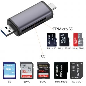 Lecteur de carte SD Micro SD USB-C USB OTG adaptateur card reader TF/MMC/SDXC/SDHC - Neuf