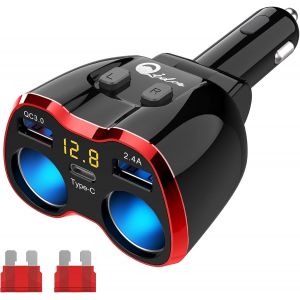THEF-Adaptateur Allume-Cigare 150W, Chargeur de Voiture USB C et Double Prise QC3.0 Multi USB Voiture 12V/24V Adaptateur avec Commutateur Voltmètre LED pour iPhone GPS Dashcam iPad Android - Neuf