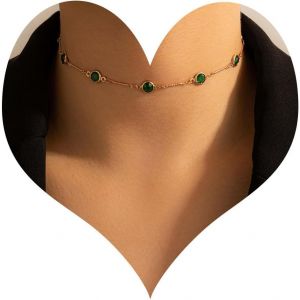 Kal-Collier Ras Du Cou En Cristal D'&eacute;meraude Vert Colliers De Strass Colliers D'&eacute;meraude Verte Collier De Pierres Pr&eacute;cieuses Collier Court De Strass Bijoux Pour Femmes Et Filles - Neuf