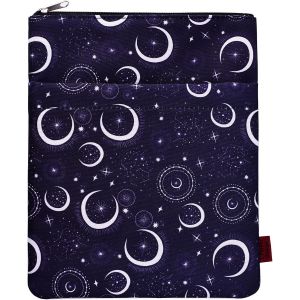 Housse De Protection Pour Livres De Poche - Pochette En Tissu Lavable Avec Fermeture Éclair - Motif De Lunes Et D¿Étoiles - Taille M (28 X 22 Cm) - Neuf