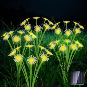 Lot De 4 Lucioles Solaires D'ext&eacute;rieur Avec Piquet, Fleurs De Marguerites, Lumi&egrave;res Pour All&eacute;e, Lampes Solaires &Eacute;tanches &Agrave; 8 Modes Pour Jardin, Printemps, &Eacute;t&eacute;, Cour, Patio - Neuf