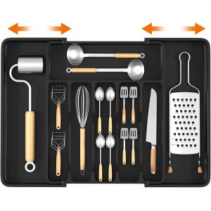 Tianyi-Range Couverts Extensible Pour Tiroir, Rangement Couverts Tiroir Cuisine Range Couverts, Ajustable Organisateur De Tiroir, Plastique Range Couverts Pour Couteaux, Cuill&egrave;res, Fourchettes - Neuf