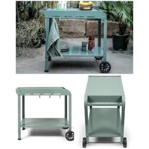 Desserte VERTE - Inox - 70 x 50 cm - 2 roulettes - Pour plancha 2/3 br&ucirc;leurs - Neuf