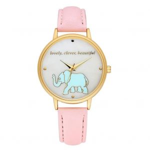 Gaiety Pu Strap Montre Fluorescent &Eacute;l&eacute;phant Bo&icirc;tier Rond Analogique Quartz Montre-Bracelet Rose - Neuf
