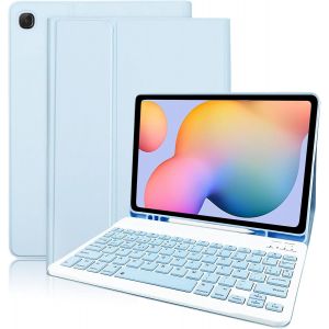 Étui Avec Clavier Espagnol Pour Tablette Galaxy S6 Lite, Étui En Cuir Avec Clavier Bluetooth Détachable Pour Samsung Tab S6 Lite 10,4 Pouces (Sm-P610/P615,2020), Bleu Clair - Neuf