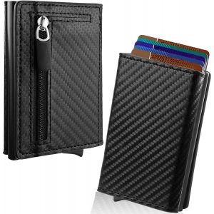 TRAHOO-Portefeuille Homme, Protection Brosse Antivol RFID, Portefeuille Femme Avec Compartiment Zipp&eacute; pour Pi&egrave;ces de Monnaie, Porte Carte en Aluminium pop-up Automatique, &eacute;tui Carte Bancaire Pr&ecirc;t &agrave; O - Neuf