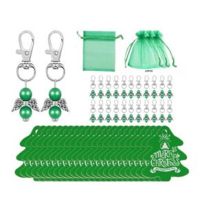 Ensemble De 24 Porte-Cl&eacute;s Sapin De No&euml;l Vert Avec Ailes D'ange, Breloque Bonhomme De Neige, &Eacute;tiquettes Et Sacs Cadeaux - Neuf