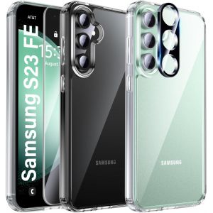 SJZG-Pour Samsung Galaxy S23 Fe Coque,5-En-1 Kit Coque Pour Samsung S23 Fe Case Protection Cover,1 Coque & 2 Verre Tremp&eacute; & 2 Cam&eacute;ra Arri&egrave;re Protecteur - Transparent - Neuf