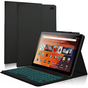 Étui Clavier Pour Fire Hd 10 Tablet 2023 - Rétroéclairage Clavier Azerty Français Bluetooth Magnétique Coque Pour All-Hd10/Hd10 Plus 10.1"", Noir - Neuf