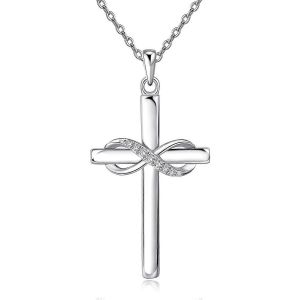 Argent Sterling 925 Croix Collier Dames Infini Collier Petite Amie Croix Bijoux Cadeau Pour Noël,Anniversaire Ou Anniversaire - Neuf