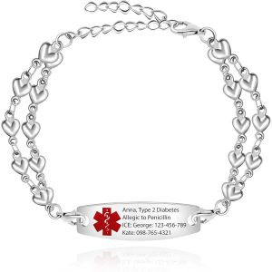 Kal-Bracelets D'alerte Médicale Pour Hommes Femmes Ajustables - Bracelets Id Médicaux Personnalisés Gravure Gratuite Avec Double Chaîne - Neuf