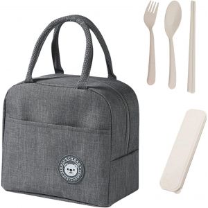 Sac &Agrave; D&eacute;jeuner Isotherme 1 Pi&egrave;ce Avec 3 Couverts (Bo&icirc;te), Imperm&eacute;able, &Eacute;tanche, Sac Isotherme, R&eacute;utilisable, Sac Fourre-Tout Pliable Pour L'Ext&eacute;rieur, L'&Eacute;cole, Le Pique-Nique Ou Le Travail (Gris) - Neuf