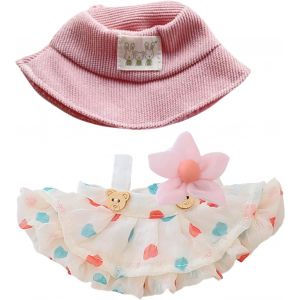 KALANKA-Vêtements d'été Doux pour poupée Vinyl Plush Toy Porte-clés, avec Chapeau bob en Velours côtelé & Robe Salopette & Pince à Fleur, Accessoires pour Vinyl Plush Toy boîte Aveugle (Rose) - Neuf
