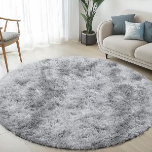 Uuq-Tapis De Salon 120 X 120 Cm Gris Rond Pour Chambre À Coucher - Lavable - Antidérapant - Tapis Moelleux À Poils Longs - Tapis Pour Enfants - Couloir - Salon - Neuf