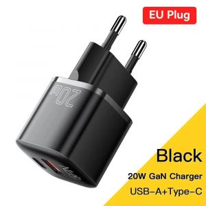 Essager-Chargeur Rapide Usb Type C,20w,Gan,Pd,Charge De Téléphone,Qc 3.0,Chargeurs Rapides Pour Iphone 14,13,12,11,Pro,Max,Mini Ipad--Eu Black - Neuf
