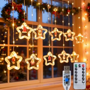 TRAHOO-LED Rideau Lumineux No&euml;l, 100LED 3M Guirlande Lumineuse de &Eacute;toile, Chargement USB 8 Modes Lumi&egrave;re Decoration Noel Ext&eacute;rieur &Eacute;tanche pour Chambre &agrave; Coucher F&ecirc;te Mariage, Blanc Chaud - Neuf