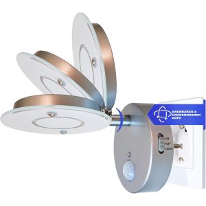 Veilleuse &Agrave; Capteur Led 2636-014 *Nite* En Argent Avec Fonction Automatique Direct 230v Avec D&eacute;tecteur De Mouvement, Lampe De S&eacute;curit&eacute;, Lampe &Agrave; Douille, Applique Murale, Lumi&egrave;re D'orientation - Neuf