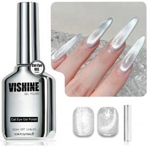 16ml Cat Eye Gel Nail Polish, Vernis Gel Effet ?il De Chat - Gel Magnétique Holographique Argent Pailleté, Gel Uv Réfléchissant Translucide, Teinte Cristal (H001) - Neuf