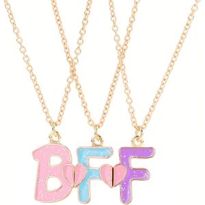 Kal-3 Pièces Chaine Or Collier Femme, Collier Best Friends Pour 3 Filles, Lettre Collier Bff Coeur Separable Pendentif Pour Soeur Friend Cadeau Anniversaire - Neuf