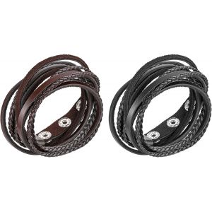 Kal-Bracelet Multi-Rangs Tressé Cuir Noir/Marron Rivet Alliage Bracelet Manchette Réglable Vintage Simple Ethnique Pour Femme Homme Fantasie Cadeaux Anniversaire - Neuf