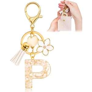 Kal-Porte-Clés Pour Fille Lettre, Porte-Clés Pour Femme Avec Lettre Initiale, Alphabet Pendentif Initiale En Résine, Keyring Avec Pendentif Amour Et Pampille, Cadeau Pour Femme Beige - Neuf