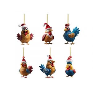 Lot de 6 d&eacute;corations de No&euml;l en acrylique en forme de coq pour la maison et le sapin de No&euml;l - Neuf