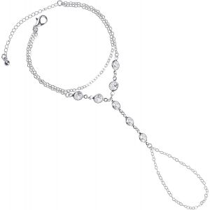 Eryi-Parure De Main Pour Femme Et Jeune Fille, Chaine De Main Avec Bague Sertie De Pierres En Zircons, Bague Et Bracelet Chaine Pour Femme, Bijoux De Main Bohème - Neuf
