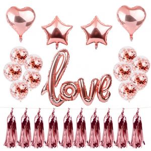 HJLIAN Ballons en aluminium avec lettres d'amour, decoration de fete, mariage, Saint-Valentin (ensemble de confettis) - Neuf