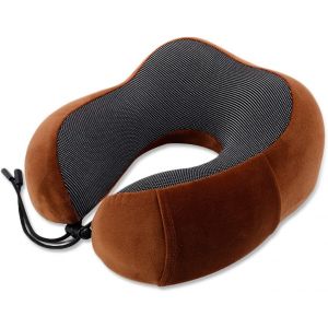 Trahoo-Coussin De Voyage Mousse À Mémoire Oreiller Oreiller Pour Le Cou Neck Pillow Pour Femmes, Hommes, Avion/Autobus/Train Voyage,Accueil,Bureau, 360 ° Soutien Du Cou Et Du Menton Marron - Neuf