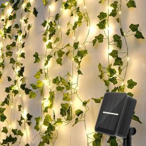 Guirlande Lumineuse Solaire Extérieure,Guirlande Lumineuse Solaire 6m Solaire Guirlande Feuille 60led 8 Modes Lumiere Décoration,Pour Jardin,Terrasse,Balcon,Fête - Neuf