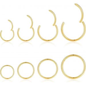 Nbgcm-18g 8 Pièces Piercing Nez Anneaux Septum Acier Chirurgical Boucle D'oreille Anneau Noir Hinged Clicker Segment Hoop Helix Cartilage Piercing Jewelry 8mm/10mm/12mm/14mm - Neuf