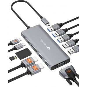 Station d'accueil USB C Triple Écran 12 en 1 HUB UDB C Dual HDMI 4K@60Hz 5 Port USB-A, 100W PD, USB-C, SD/TF Multiport Dock pour MacBook M2 M3, Dell HP - Neuf