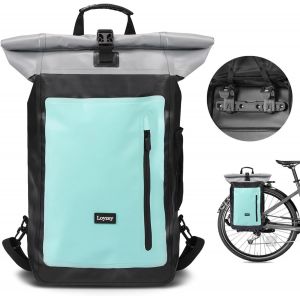 Sacoche de Vélo 100% Imperméable Compartiment pour Ordinateur Portable 2 en 1 Sac à Dos & Sacoche Arrière Bicyclette pour Transport,Cyclisme,Camping (Menthe,28L) - Neuf