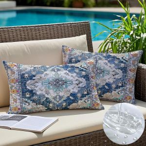 CAUC-Housse de Coussin Bleu30x50 cm Style Bohème - Imperméable et Facile à Nettoyer, Idéale pour Fêtes, Piscine ou Décoration de Canapé Élégant Lot de 2 - Neuf