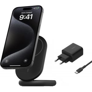 Boostcharge Socle De Recharge Qi2 (Chargeur Pliable, Compatible Magsafe, 15 W, Pour Mod&egrave;les De L'Iphone 16, 15, 14, 13, Chargeur Compatible Standy, Adaptateur Secteur Inclus, Noir) - Neuf