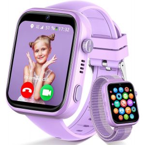 4G Montre Connect&eacute;e Enfants, IP68 &Eacute;tanche Montre Telephone Enfant avec Appels, Appels Vid&eacute;o, Chat Vocal, WhatsApp, Wi-FI, GPS, SOS, Mode &Eacute;cole, Podom&egrave;tre, Smartwatch pour Filles et Gar&ccedil;ons Violet - Neuf